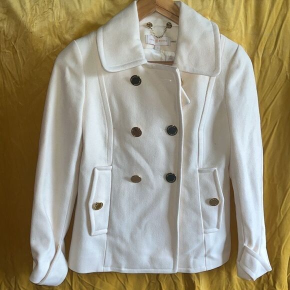 Tory Burch Bernadine Wool Blend Peacoat Button Jacket 48131588 SHELL/IVORY 0 - Picture 4 of 10